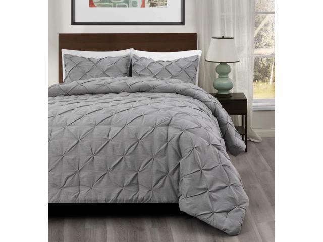 Master 2 Piece Twin Size Pich Pleat Comforter Set Light Grey Color