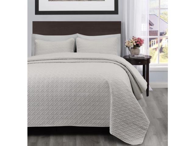 Allyson Full Queen Size Bed 3pc Quilted Bedspread Ivory Color Bed