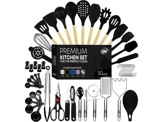 Kaluns 50 PCS Silicone Kitchen Utensils Set , 800°F Heat Resistant Non ...