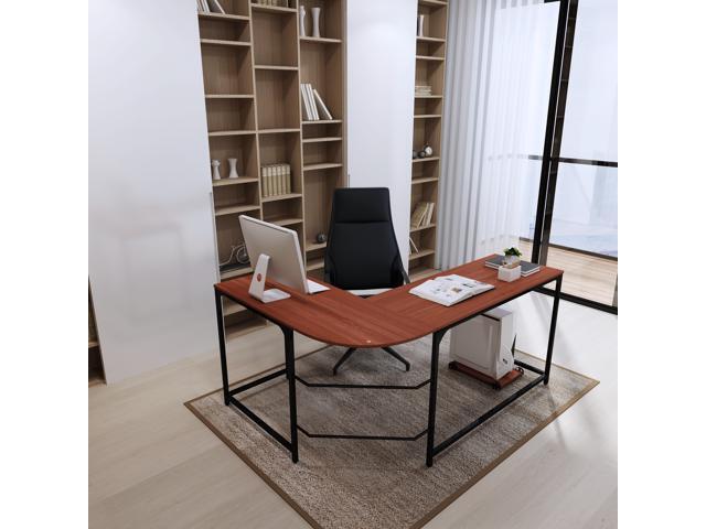 L Shaped Corner Computer Desk Wood Steel Laptop Table Workstation Home Office Red Newegg Com