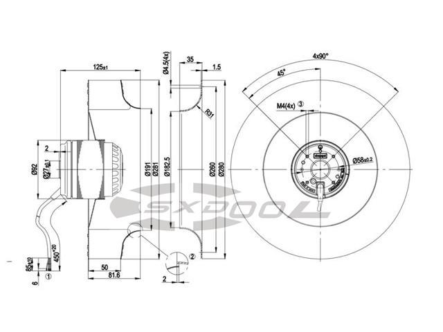 EBM PAPST R2E280-AE52-17 230V 50HZ 1.0A 225W turbo centrifugal 