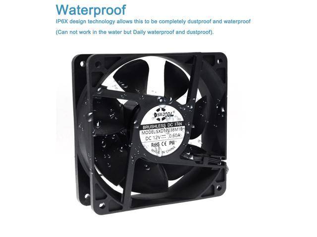 SXDOOL SXD12038M1B Waterproof 120mm 12cm(120X120X38mm) Cooling Fan DC12V 3600RPM High Airflow ,for Home Bathroom Grow Room Ventilation Vent