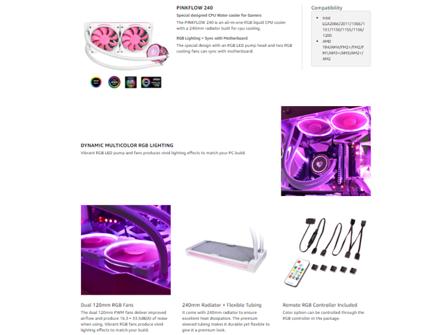 CPU Fans & Heatsinks ID-COOLING PINKFLOW 240 CPU Water Cooler 5V