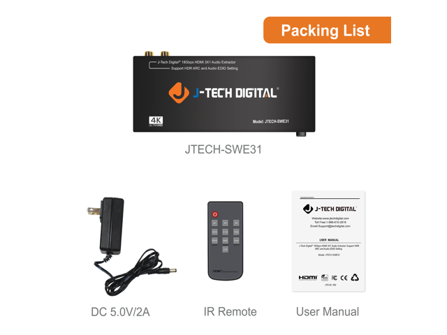 JTECH-4KSP14 Supports 3D and VESA Video formats HDMI Splitter 1 in 4 Out 18Gbps 4K@60Hz HDR10 by J-Tech Digital HDMI 2.0b HDCP 2.2 Compliant with Smart EDID Control