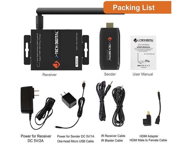 J-Tech Digital Wireless HDMI Dongle//Adapter//Extender Kit Supporting 1080p 164 with IR Passthrough JTECH-WDEX-50M