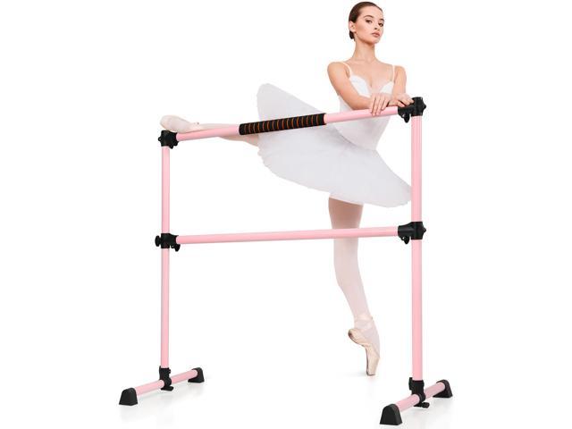 Goplus Portable Ballet Barre 4ft Freestanding Adjustable Double Dance Bar Pink