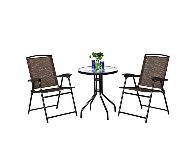 Costway 3PC Bistro Patio Garden Furniture Set 2 Folding Chairs Glass ...