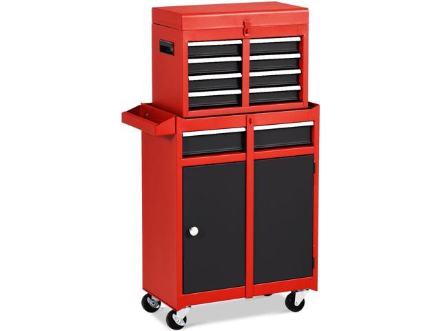 Costway 2 in 1 Tool Chest & Cabinet with 5 Sliding Drawers Rolling Garage Box Organizer