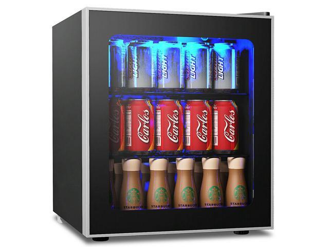 63L Mini Fridge Glass Door for Bedrooms Beer Wine Drinks Fridge Freezer for Bar Home Kitchen Office Black Small Table Top Fridge with LED Light and Lock and Key