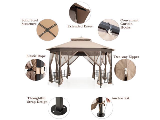 Costway 10 X 12 Octagonal Patio Gazebo Canopy Shelter Double Top Wnetting Sidewalls 1901