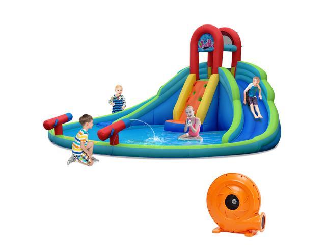 Inflatable Mighty Water Slide Park Bouncy Splash Pool Climbing Play w/ Two Slide 