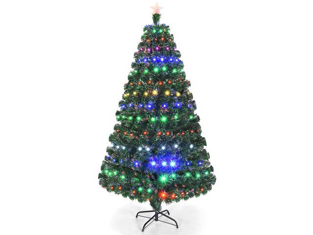 Costway 7'Pre-Lit Christmas Tree Fiber Optic Multicolor LED Lights