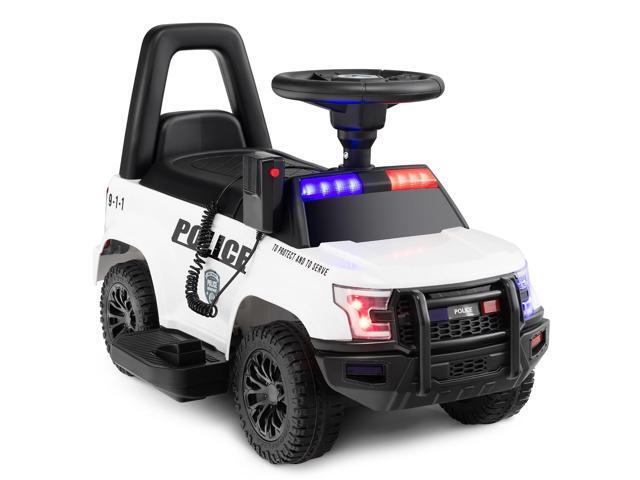 Costway 2-in-1 6V Kids Ride On Police Car Toddler Push Car w/ Megaphone & Siren White