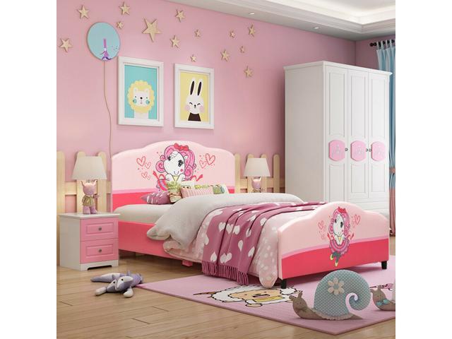 Kids Children Upholstered Platform Toddler Bed Bedroom Furniture