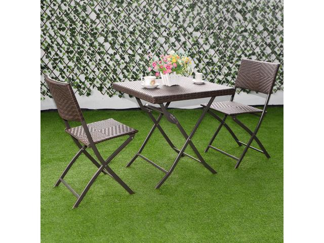 3 Pc Outdoor Folding Table Chair Furniture Set Rattan Wicker Bistro 3 Pc Outdoor Folding Table Chair Furniture Set Rattan Wicker Bistro Patio Brown