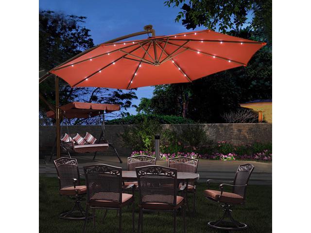 10 Hanging Solar Led Umbrella Patio Sun Shade Offset Market W Base Burgundy Newegg Com