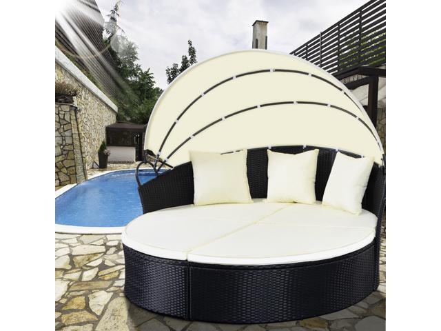 Outdoor Patio Sofa Furniture Round Retractable Canopy Daybed Black Outdoor Patio Sofa Furniture Round Retractable Canopy Daybed Black Wicker Rattan