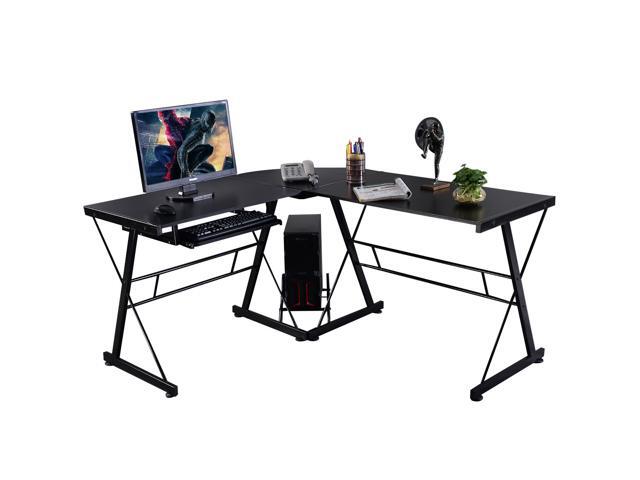 L Shape Computer Desk Pc Wood Laptop Table Workstation Corner Home Office Black Newegg Com