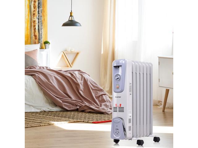 1500w Electric Oil Filled Radiator Space Heater 7 Fin Thermostat Room Radiant