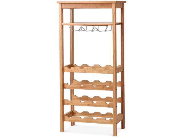 Bamboo Wine Rack Countertop Bottle Storage Free Standing W Glass
