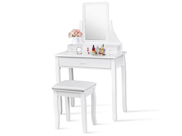 Bathroom White Vanity Dressing Table Set Mirror Furniture Stool 3 Storage Bo Newegg Com