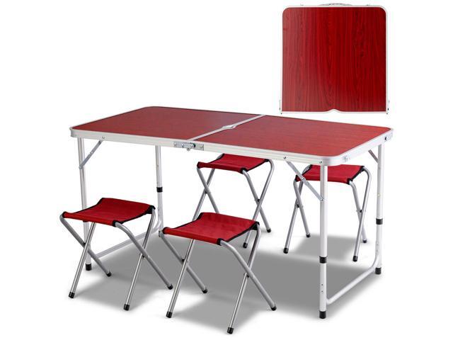 Aluminum Folding Camping Table With 4 Chairs Set Outdoor Picnic Adjustable Newegg Com