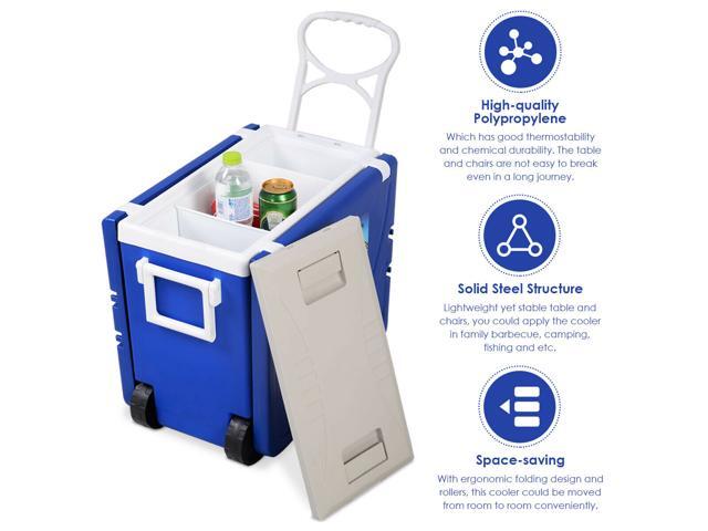 cooler with chairs and table