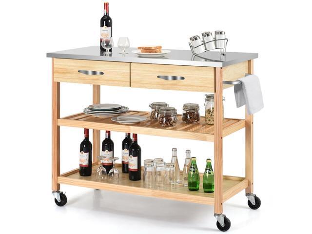 Rolling Kitchen Trolley Cart Stainless Steel Countertop W Storage Drawer Shelf