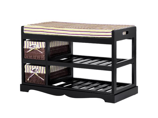 2 Basket Padded Shoe Storage Bench Unit Entryway Rack Organizer