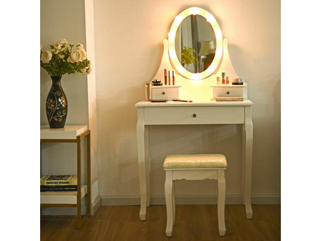 3 Drawers Vanity Makeup Dressing Table Stool Set Lighted Mirror W