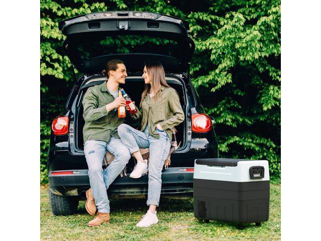 Promounts Dual Zone Refrigerator with Freezer 55Liter, Portable Fridge for Camping 12-24V DC Car, 110-220V