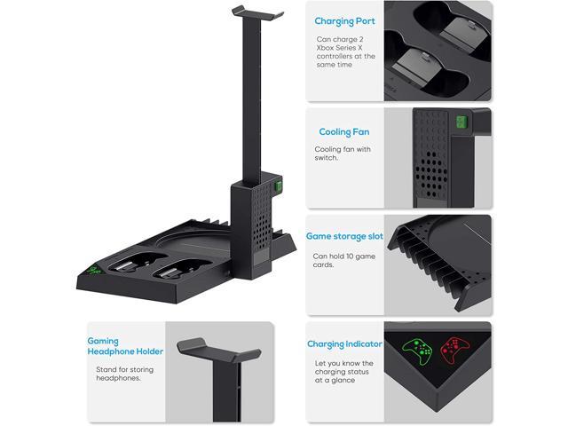  Charging Stand for Xbox Series S Console,Powerful Cooling Fan  Dual Wireless Controller Charger Station Dock with 2 x 1400mAh Rechargeable  Batteries Packs,Headset Holder for Xbox Series S,White : Video Games