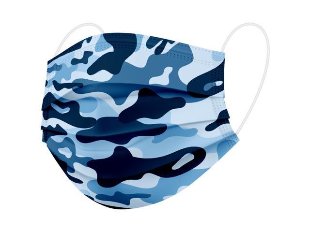 WeCare Protective Face Masks, Box of 50 (each Individually-Wrapped) - Camo Blue