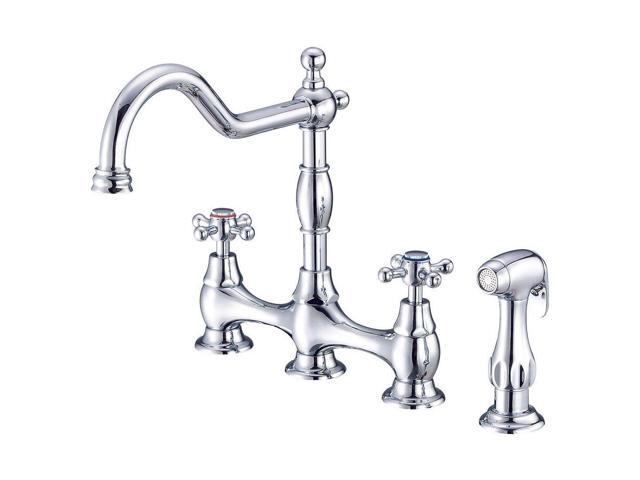 Danze D404557 Once Two Handle Bridge Style Kitchen Faucet With Matching Brass Side Spray Chrome Newegg Com