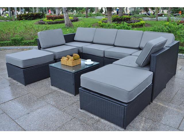 Mcombo 9pcs Black Wicker White Cushion Patio Sectional Outdoor Sofa Furniture Set 6085 S1009 Ey Newegg Com