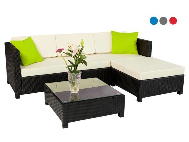 Mcombo 5pc Outdoor Garden Patio Rattan Wicker Furniture Deluxe Aluminum Frame Sectional Sofa Set Cushioned Seats Cream