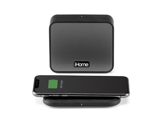 iHome Portable Bluetooth Speaker with Qi Wireless Charging Black Speakers and Alarm Clocks