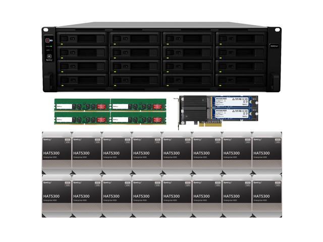Synology RS4021xs+ 16-Bay RackStation NAS with 64GB RAM, 1.6TB (2x800GB) NVME CACHE and 256TB (16 x 16TB) of Synology Enterprise HAT5300 Drives Fully Assembled and Tested by CustomTechSales