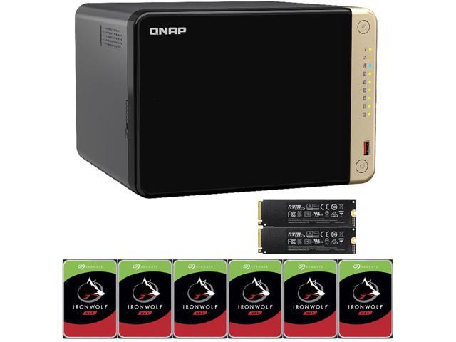 QNAP TS-664 6-Bay NAS with 4GB RAM, 2TB (2 x 1TB) NVME Cache, and 12TB (6 x 2TB) of Seagate Ironwolf NAS Drives Fully Assembled and Tested By CustomTechSales