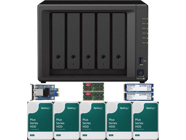 Synology DiskStation DS1522+ NAS Server with Ryzen 2.6GHz CPU, 32GB Memory,  100TB HDD Storage, 1TB M.2 NVMe SSD, 4 x 1GbE LAN Ports, DSM Operating