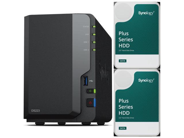Synology DS223 NAS 2 Bay Con 6TB (2x3TB) WD Red Plus – CPU Quad-Core 1.7GHz, 2GB DDR4, 1GbE, USB 3.2 – Assembrato E Testato Con DSM