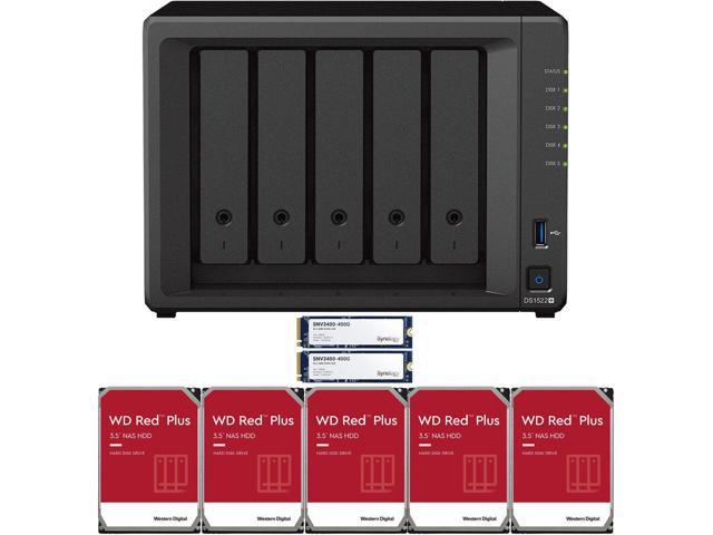 Synology DS1522+ 5-Bay NAS with 8GB RAM and 50TB (5 x 10TB) of Western  Digital Red Plus Drives and 800GB (2 x 400GB) Synology Cache Fully  Assembled