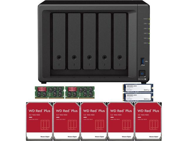 Synology DS1522+ 5-Bay NAS with 16GB RAM and 60TB (5 x 12TB) of Western  Digital Red Plus Drives and 800GB (2 x 400GB) Synology Cache Fully  Assembled