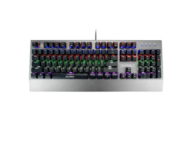 enhance led mechanical gaming keyboard red switches 104 backlit keys pro series fps/moba brushed aluminum metal anti ghosting... 