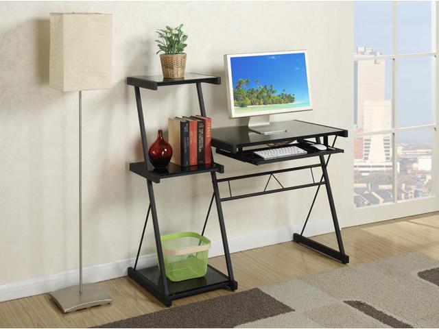 Benzara Bm167166 Glass Top Desk With Side Shelves In Black Newegg Com