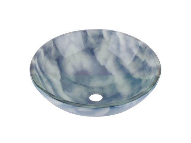 Tempered Glass Vessel Sink With Drain Blue White Cloud Design Bowl Sink Newegg Com