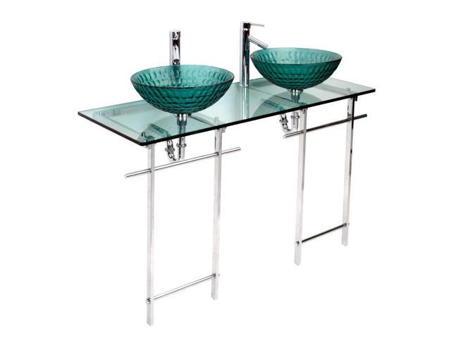 Double Glass Console Sink Deluxe Bathroom Combo Chrome Renovator S Supply Newegg Com