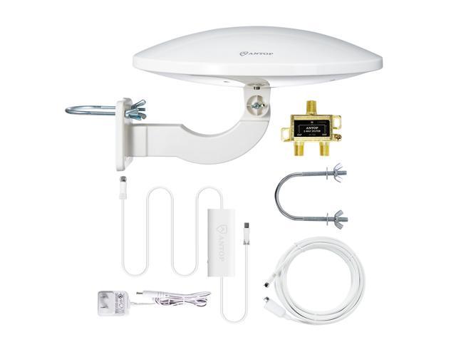 Photo 1 of ANTOP UFO Amplified Indoor/Outdoor Digital Clear High Gain DTV HDTV TV Antenna 55/65 Miles VHF UHF FM & 2-Way Coaxial Coax Cable TV Satellite Splitter Signal Distributor Switch Connector F Type Plugs