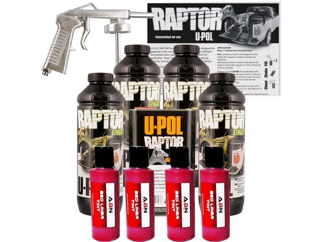 U-POL Raptor Tintable Blood Red Bed Liner w/ Spray Gun, 4 Liters Upol ...