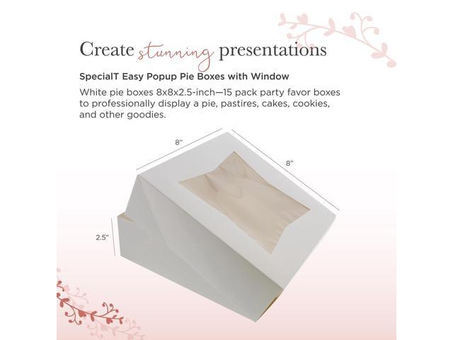 Spec101Easy Popup Pie Boxes with Window Pie Boxes 8x8x2.5 Inch White 15pk